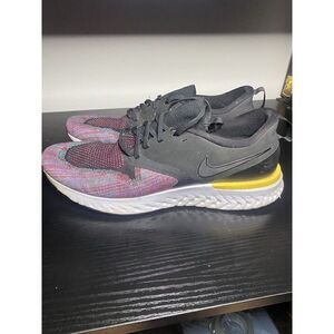 Nike Men's Odyssey React 2 Flyknit Black Multicolor Red Running Shoes Size 12